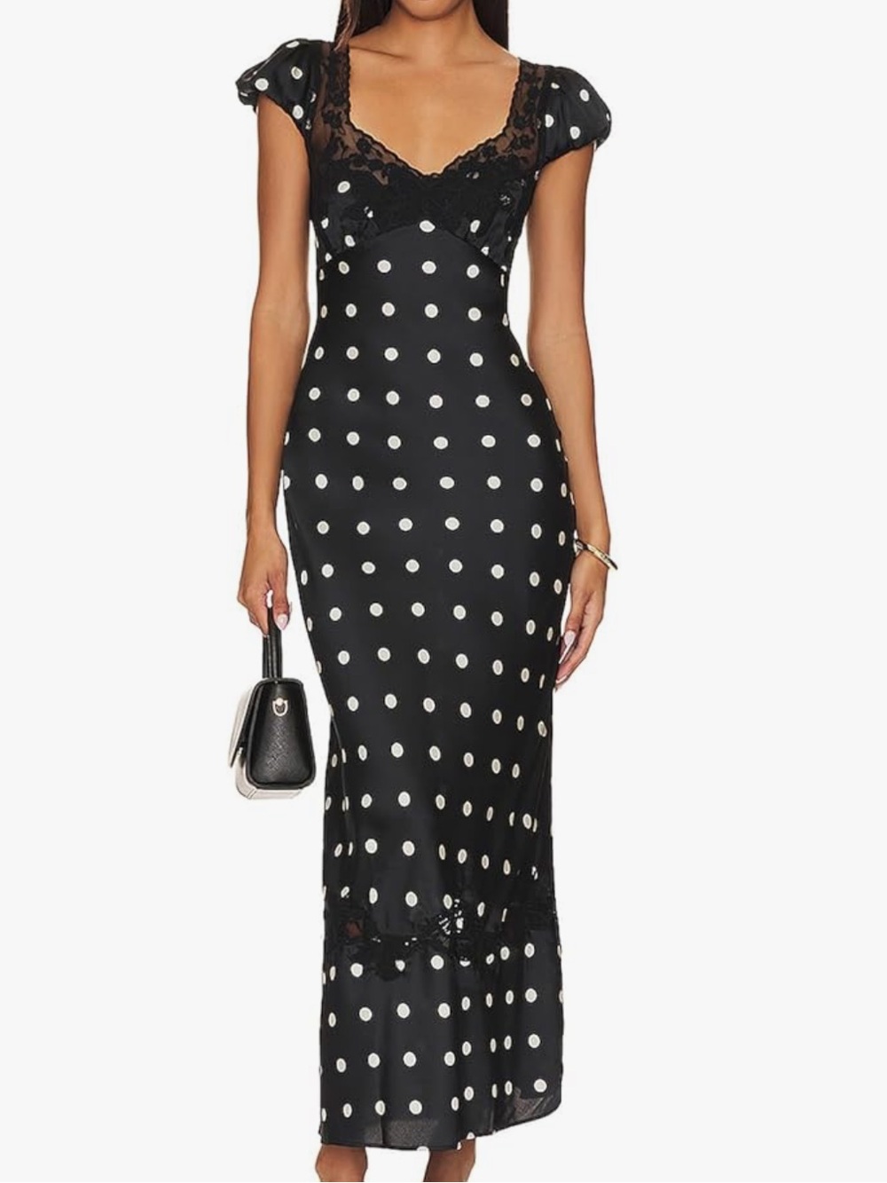 Free people butterfly babe Black Polka Dot Lace Maxi Dress